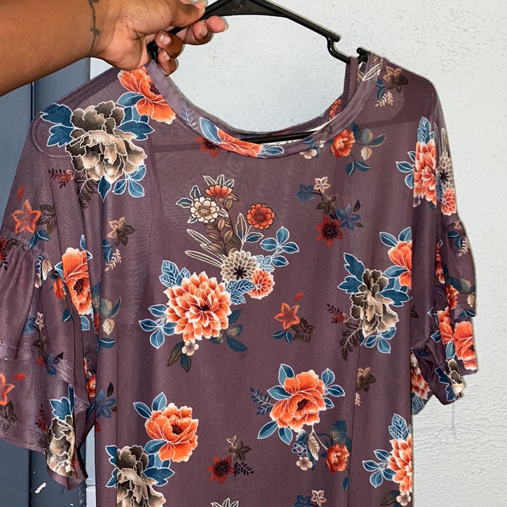 Sheer ruffle sleeve floral top